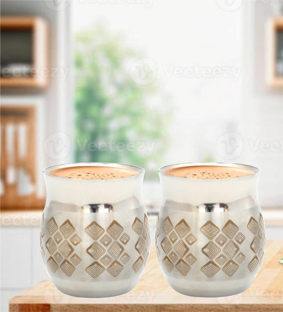 Coconut Stainless Steel  - Kullad | Tea | Coffee Glass -Set of 6pc | Perfect for serving Tea, Coffee, Lassi, Hot Beverages | Kullad | Glasses | Tumbler | Model - B35 DW kullad