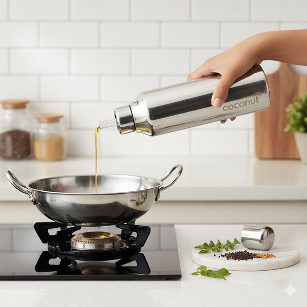 Coconut Stainless Steel - Fortune Oil dispenser | Ideally Used for Oil, Vinegar, Sauces, Liquid | Oil dropper | Oil Container | Oil & Vinegar Bottle | Oil Pourer| Leak-Proof | Kitchen essential | Model - Fortune Oil Dispenser