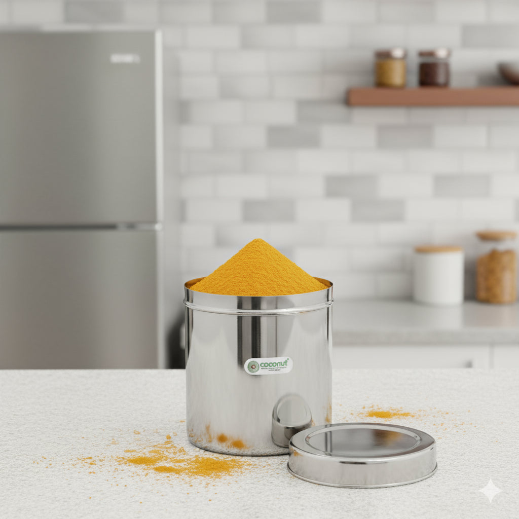 Coconut Stainless Steel Deep Dabba - Ideally Used for storing pluses | Spices | Food | Rice | Atta | Heavy Gauge | Jointless | Mirror Finish | Food safe | Container for Storage | Vertical Canister | Multipurpose Storage box, Model - Export Deep Dabba