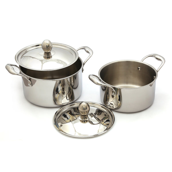 Coconut Triply Cookpot Stainless Steel Saucepot with Stainless Steel Lid with Riveted Handles - Induction and Gas Stove Friendly, Easy Grip Handle - Pack of 2