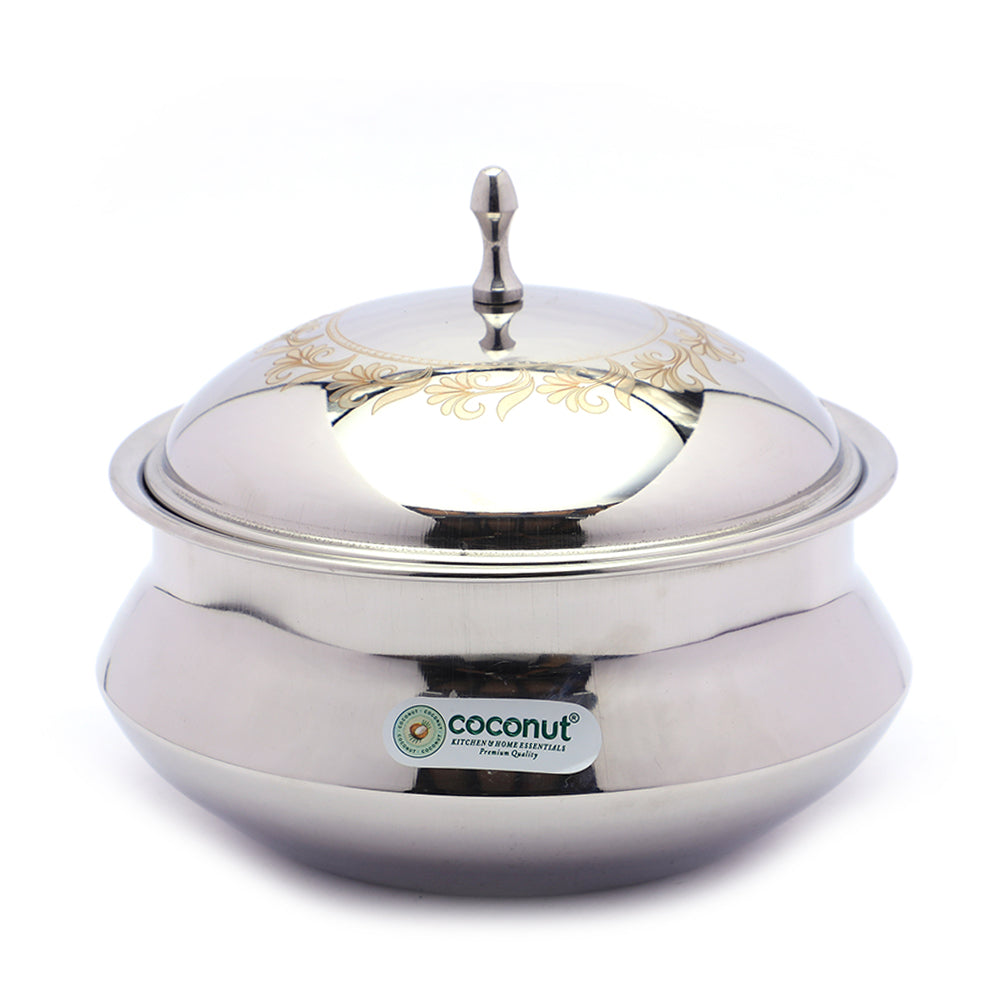 Coconut Stainless Steel Rice Handi with Laser design SS Lid For Cook n Serve - 1 Unit - 1300ML