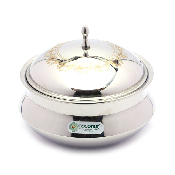 Coconut Stainless Steel Rice Handi with Laser design SS Lid For Cook n Serve - 1 Unit - 1300ML