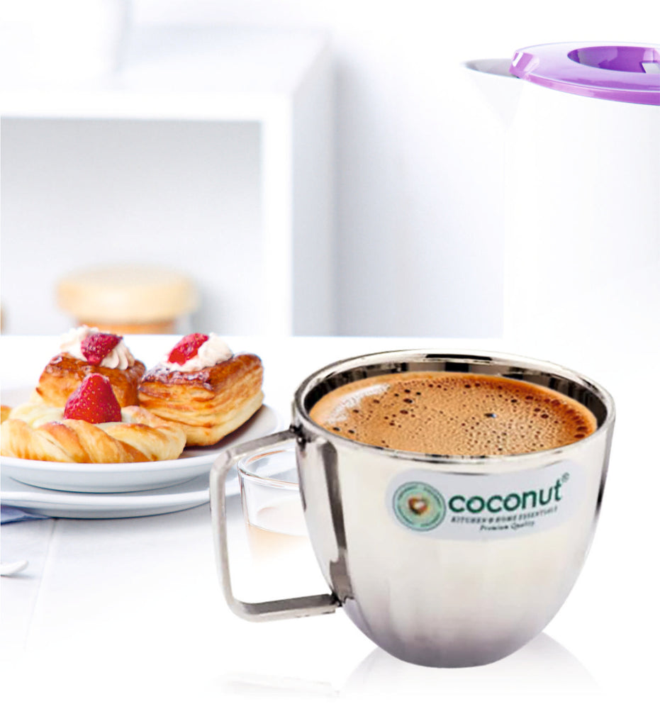 Coconut Citrus Stainless Steel Double Walled Design Mug – 100ml | Pack Of 6 | Heavy-Gauge Food-Grade Steel | BPA-Free & Rust-Resistant | Mini Mug for Tea, Coffee & Milk.