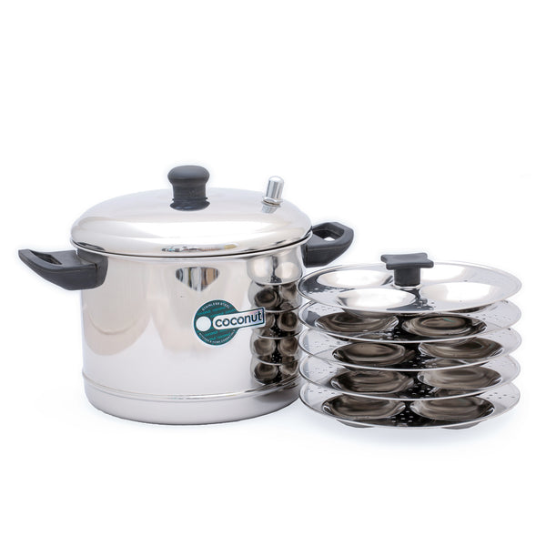 Coconut Stainless Steel Idli Cooker with Sandwich Bottom (Induction and Gas Stove Compatible Idli Maker)