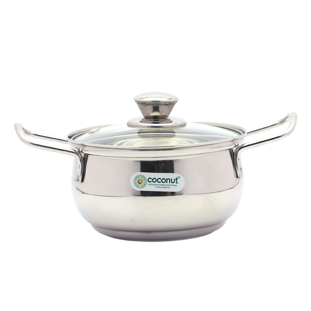 Coconut Stainless Steel Capsulated Bottom Pride Handi With Glass Lid For Cook n Serve - 1 Unit - 1000ML