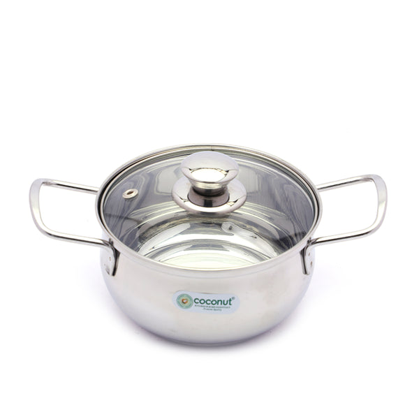 Coconut Stainless Steel Capsulated Bottom Pride Handi With Glass Lid For Cook n Serve - 1 Unit - 1000ML