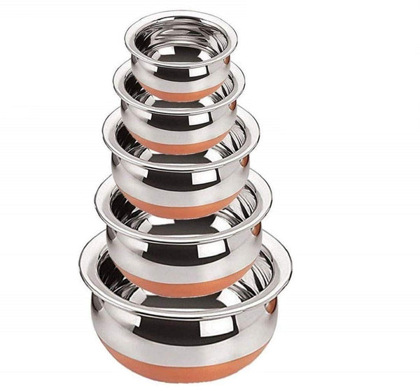 Coconut Stainless Steel Copper Bottom Handi Set – 5-Piece Cookware Set with Durable Design, Ideal for Cooking & Serving - Rio Handi