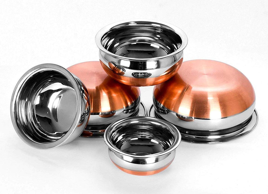Coconut Stainless Steel Copper Bottom Handi Set – 5-Piece Cookware Set with Durable Design, Ideal for Cooking & Serving - Rio Handi