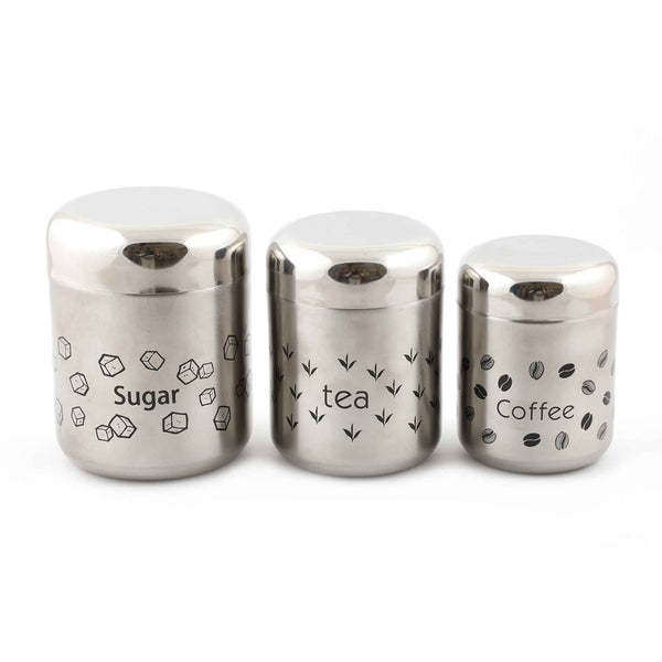 Coconut Stainless Steel TCS  - Set of 4 With Spoon, Tea / Coffee / Sugar / Masala Containers, Spice box, Masala Containers, Storage Box, Pots, Dabba, Food Safe, Jointless, Heavy Gauge, Model - TCS Colour
