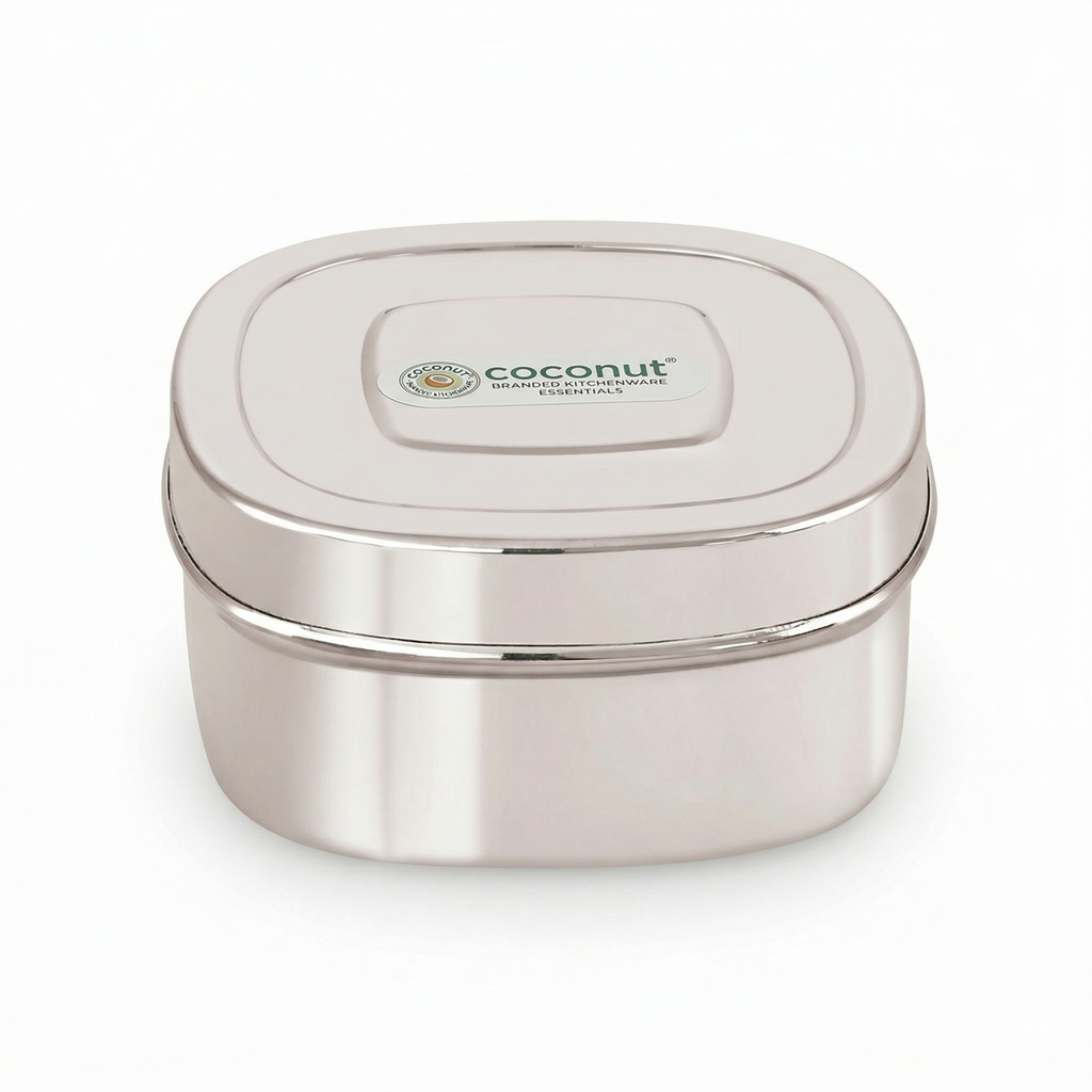 Coconut S126 Tony Stainless Steel Lunch Box | Compact Square Tiffin Box with Lid | Food Grade, Leak-Resistant & Durable Storage Container for Office & School.