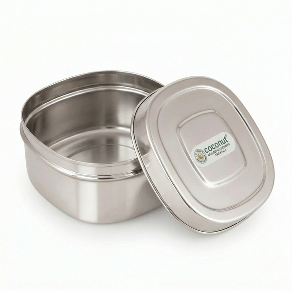 Coconut S126 Tony Stainless Steel Lunch Box | Compact Square Tiffin Box with Lid | Food Grade, Leak-Resistant & Durable Storage Container for Office & School.