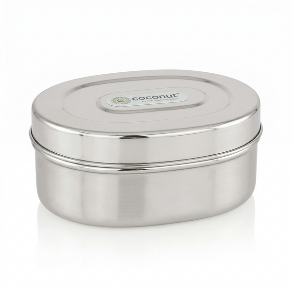Coconut Stainless Steel Oval Lunch Box Set of 3 (Multi Sizes) with Inner Lid | Food Grade Steel Tiffin Boxes | Leak-Resistant, Rust-Proof Mirror Finish Storage Containers for Office, School & Travel | 200ml, 300ml, 400ml.
