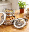 Coconut Stainless Steel Sweet C-Thru Dabba Set of 3 with Transparent Lid | 1100ml, 1400ml And 2050ml | Food Grade Steel Storage Containers | Belly Shape Snack, Sweet & Dry Fruit Container | Rust Proof, BPA Free, Dishwasher Safe.