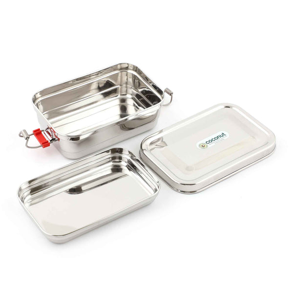 Coconut Stainless Steel Rectangle Box - Food Grade, Strong, Heavy Gauge, Sturdy, Long Lasting, Mirror Finish, Tiffin Box / Lunch Box / Fridge Box /  Dibba / Boxes / Multipurpose Box, Model - S7 Rectangle Single