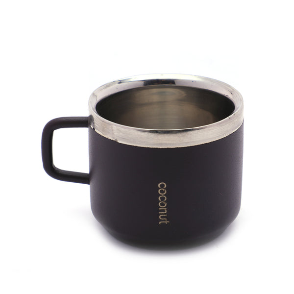 Coconut Stainless Steel Double Walled Vibrant Black Mug Set of 6 | Premium Food-Grade Steel | Heavy-Gauge, Rust-Proof & Durable | Stylish Black Exterior, Mirror Finish Inside | BPA-Free, Eco-Friendly | Ideal for Tea, Coffee & Milk.
