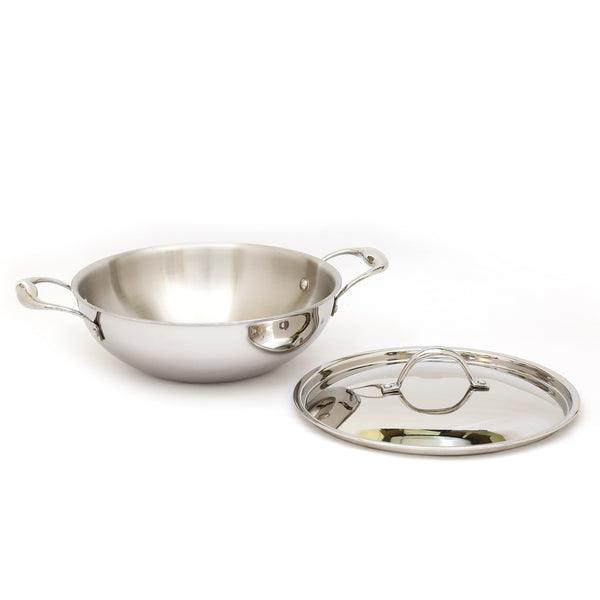 coconut Stainless Steel Triply Kadai with Lid | Induction Base Cookware | Fusion Series | Heavy Bottom Triply Kadhai with Stainless Steel Lid | Gas & Induction Friendly | 1 Unit