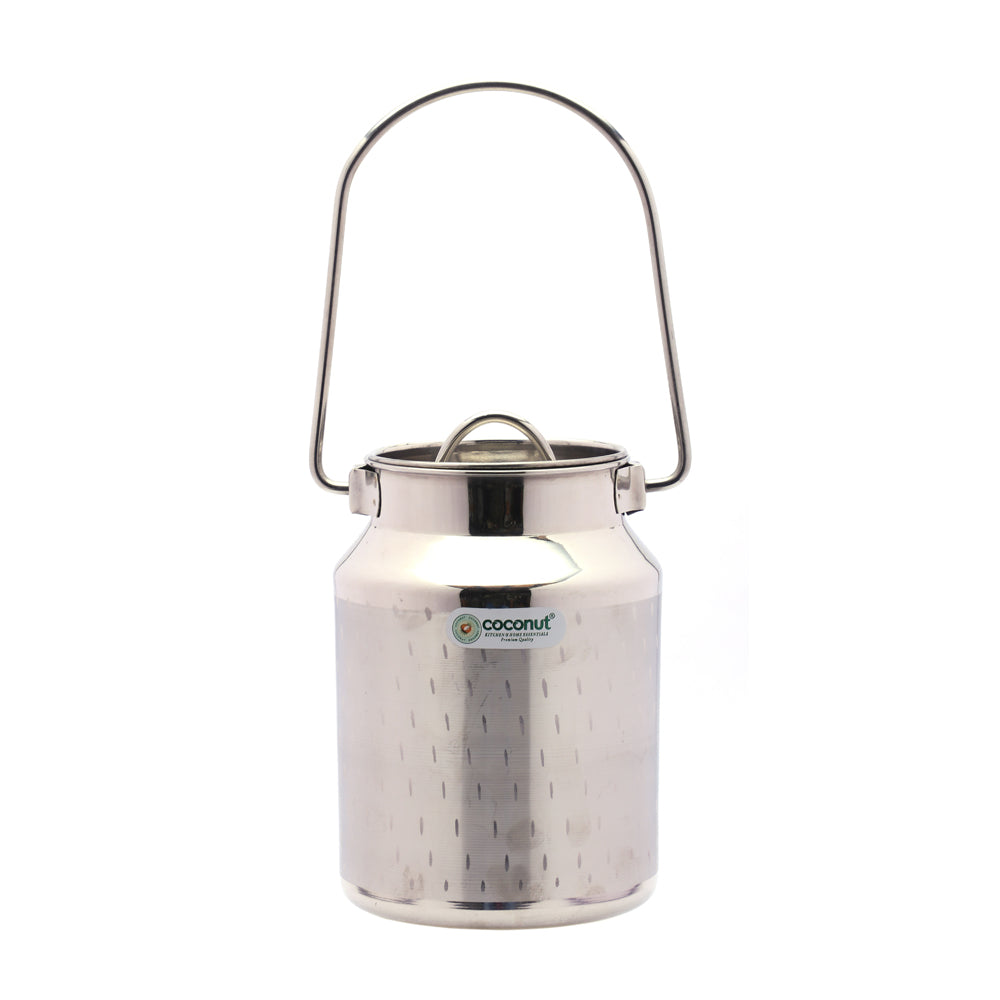 Coconut Stainless Steel Shower Design Bharani/Milk Pot/Oil Pot With Lid - 1 Unit