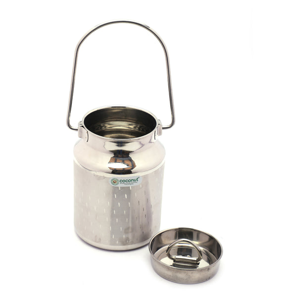 Coconut Stainless Steel Shower Design Bharani/Milk Pot/Oil Pot With Lid - 1 Unit