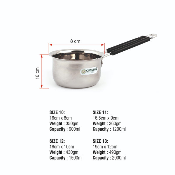 Coconut Stainless Steel Plain Saucepan - Heavy Gauge, Mirror Finish, Milk Pan / Coffee Pan / Tea pan / Plain Saucepan / Induction Based Pan, Model - Plain Saucepan