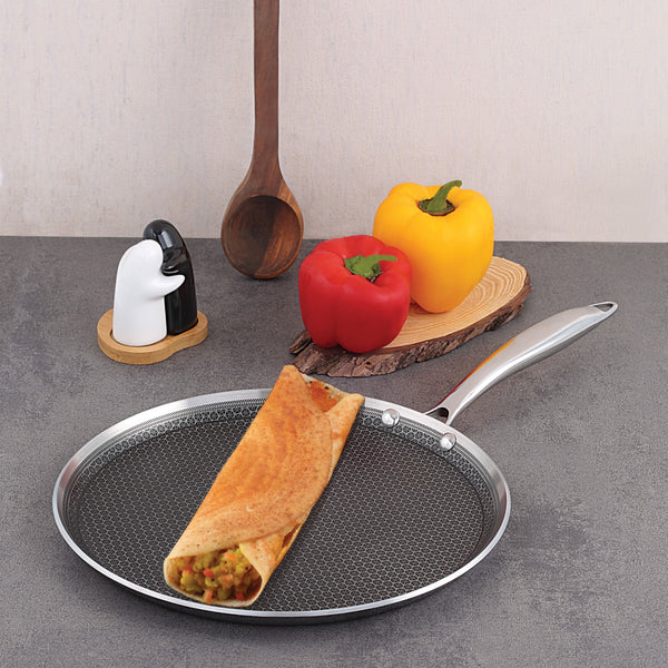 coconut Triply Stainless Steel HexaRidge Tawa | for Dosa & Roti | Honeycomb Non-Stick Surface | Induction & Gas Compatible | Scratch Resistant & Metal Spoon Friendly