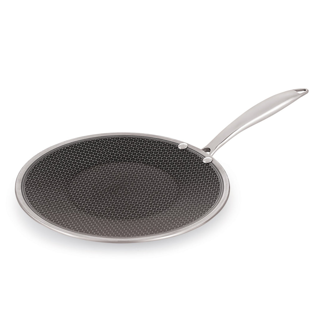 Coconut Triply Stainless Steel Honeycomb Roti Tawa (28 cm, TL65) | Heavy Base Scratch-Resistant Hybrid Non-Stick Chapati Pan | Induction & Gas Compatible Concave Phulka & Paratha Tava