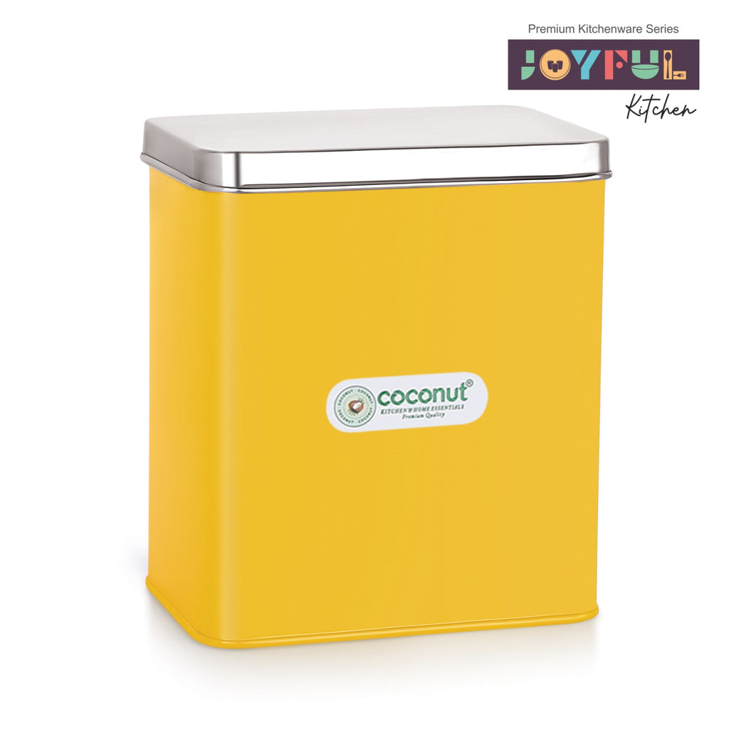 Coconut Stainless Steel Square Colorful Kitchen Canisters –Airtight, Food-Grade, Heavy Gauge Storage Container for Pulses, Atta, Chocolates | Dining Table Jar & Gifting Box | Model – S84 Square JK Joyful Series.