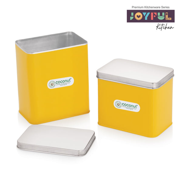 Coconut Stainless Steel Square Colorful Kitchen Canisters –Airtight, Food-Grade, Heavy Gauge Storage Container for Pulses, Atta, Chocolates | Dining Table Jar & Gifting Box | Model – S84 Square JK Joyful Series.