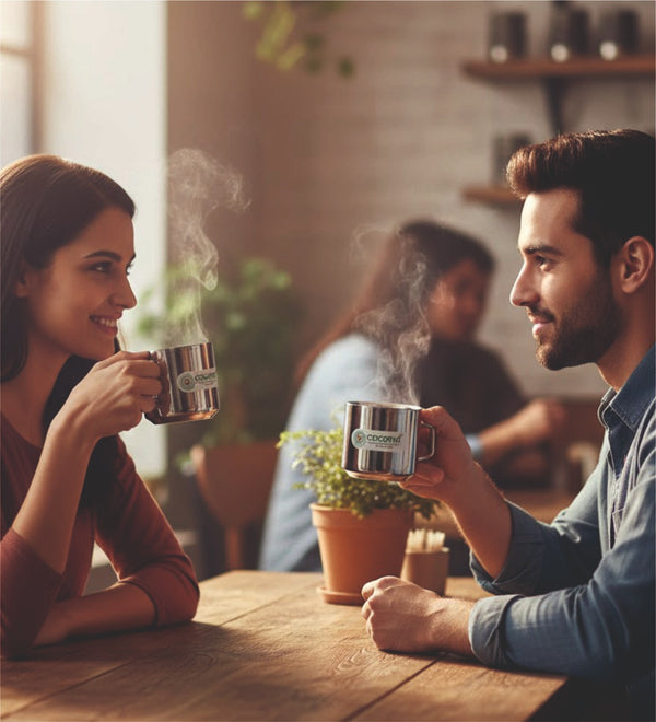 Coconut Stainless Steel Double Walled Mug | Heavy-Gauge Rust-Proof Steel | Mirror Finish | Food-Grade, BPA-Free, Eco-Friendly | Easy to Clean & Durable | Ideal for Tea, Coffee, Milk & Daily Use | Pack of 6.