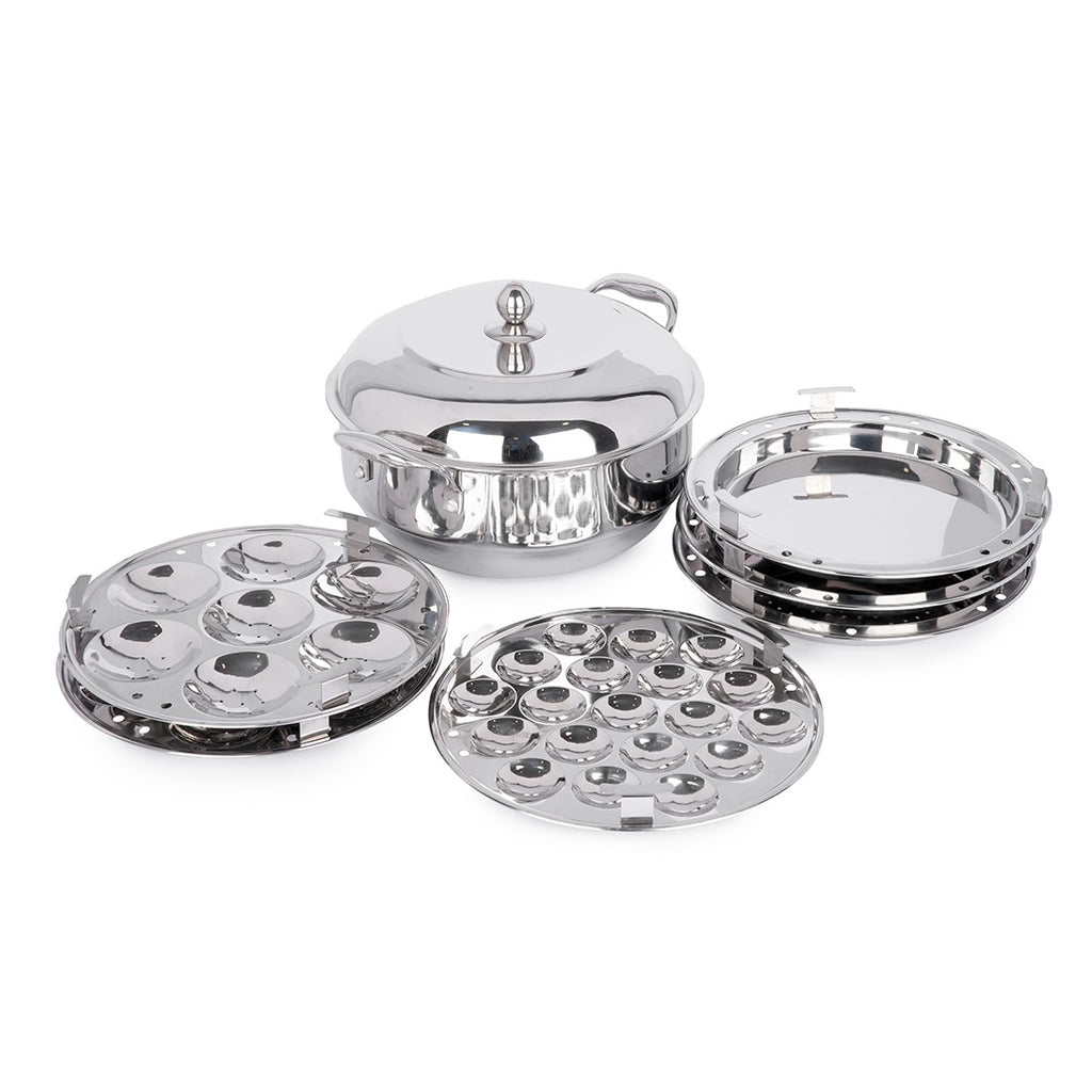 Coconut Stainless Steel Tri-Ply Multi Kadai Idly Stemer with 6 Plates (2 Regular,1 Mini Idly, 2 Dhokla Idly Plate, 1 Steamer Plate) | Idli, Dhokla & Patra Steamer | Heavy Gauge Food-Grade Cookware | Induction & Gas Compatible | Mirror Finish |