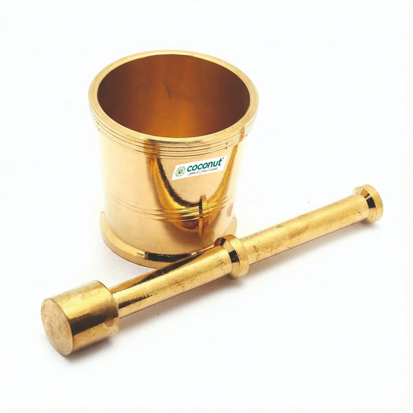Coconut Pure Brass Kutani (Mortar & Pestle) | Heavy-Gauge Traditional Spice Crusher | Solid Brass, Durable & Long-Lasting | Ideal for Kitchen, Ayurveda, Pooja & Gifting.