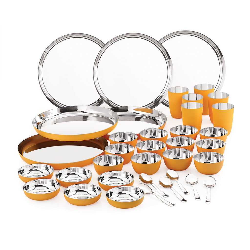 Coconut Stainless Steel Unique Yellow Colour Design Coating Dinner set/ Launch set - Set of 36