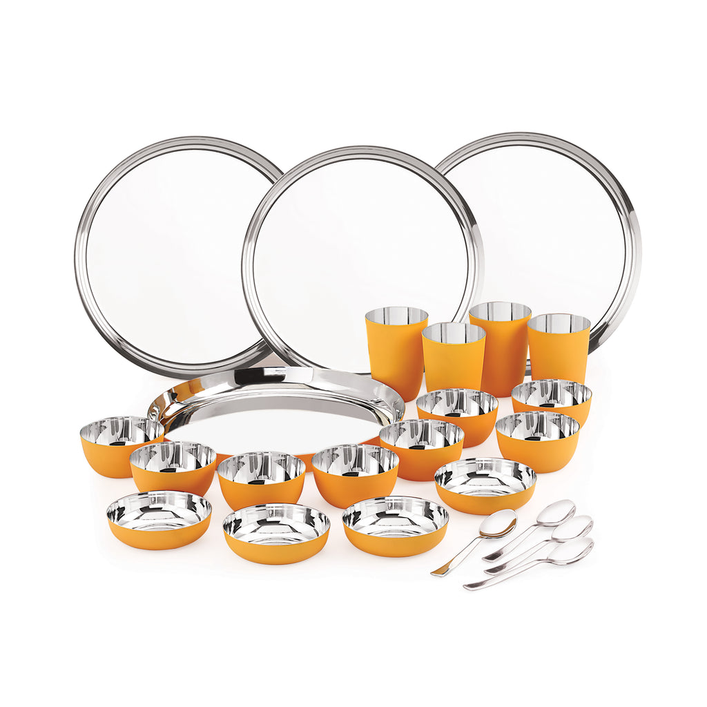 Coconut Stainless Steel Unique Yellow Colour Design Coating Dinner set/ Launch set - Set of 24