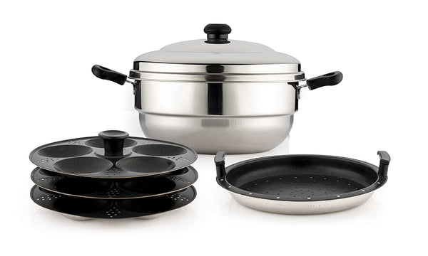 Coconut Stainless Steel - Adigas Non Stick Idli Steamer | Makes 15 Idli, Dhokala, Steam Vegetable, Momos | Works on Induction and Gas Stove| Model - Adigas 15 idly with steamer plate