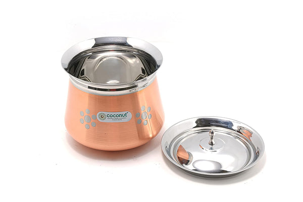 Coconut Stainless Steel - Cookware/ Benin Copper Silver Flower Handi With Lid-1 Unit