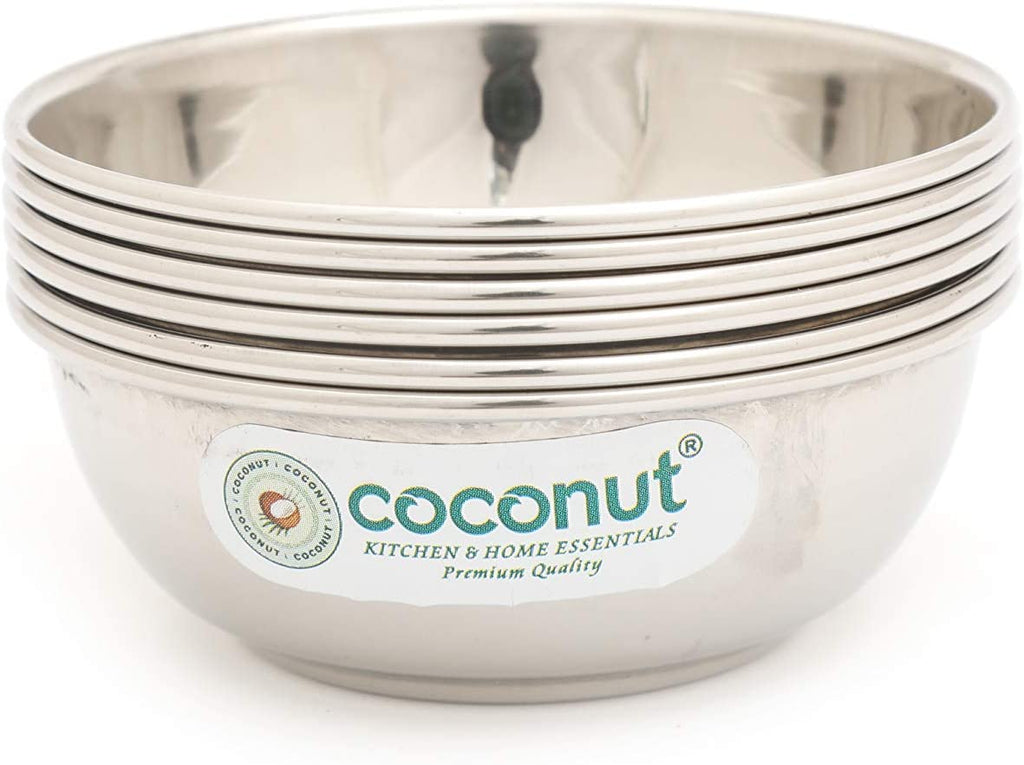 Coconut Stainless Steel C55 Plain Bowl/Vati/Katori - Set of 6