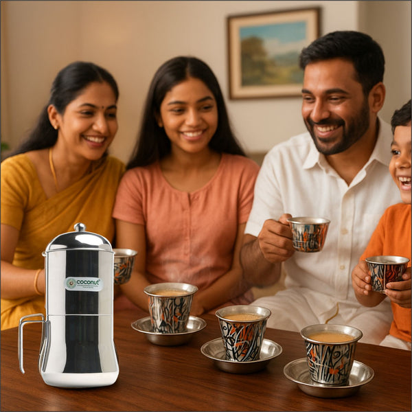 Coconut - Filter Coffee Maker with SS Handle - South Indian Coffee Filter Stainless Steel - Filter Coffee Maker-Drip Coffee Decoction Maker.