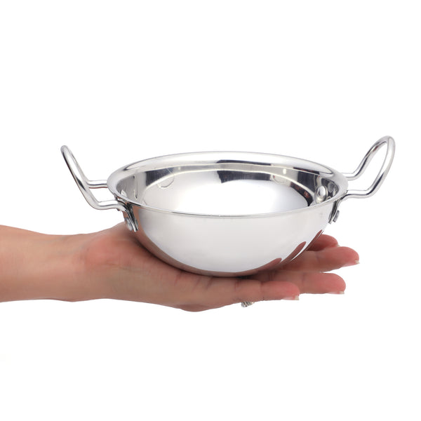 Coconut Stainless Steel Nano Kadai with Handles | Small Serving & Cooking Kadhai | Mirror Finish, Heavy Gauge & Rust Resistant | Ideal for Curries, Snacks & Table Serving.