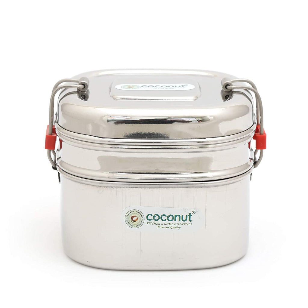 Coconut Stainless Steel Food Carrier S22 Square Double Lunch Box/Tiffen Box - 1 Unit