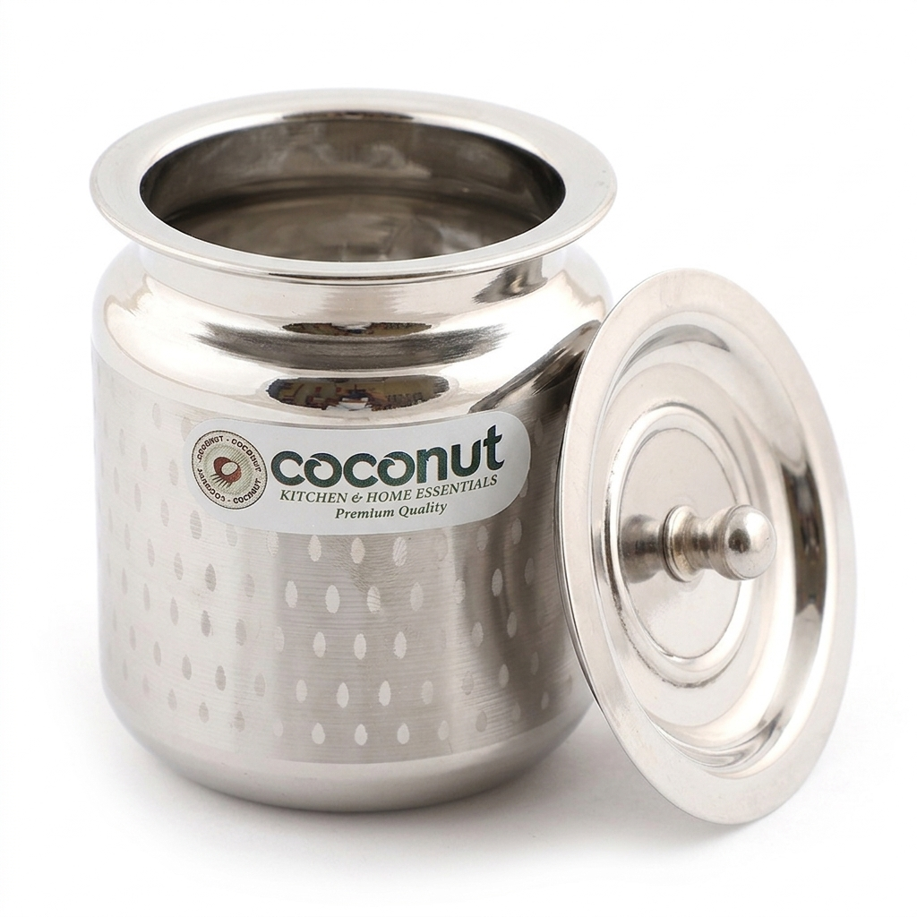 Coconut Stainless Steel Shower Design Ghee Pot with Lid (GP-05) | Heav ...