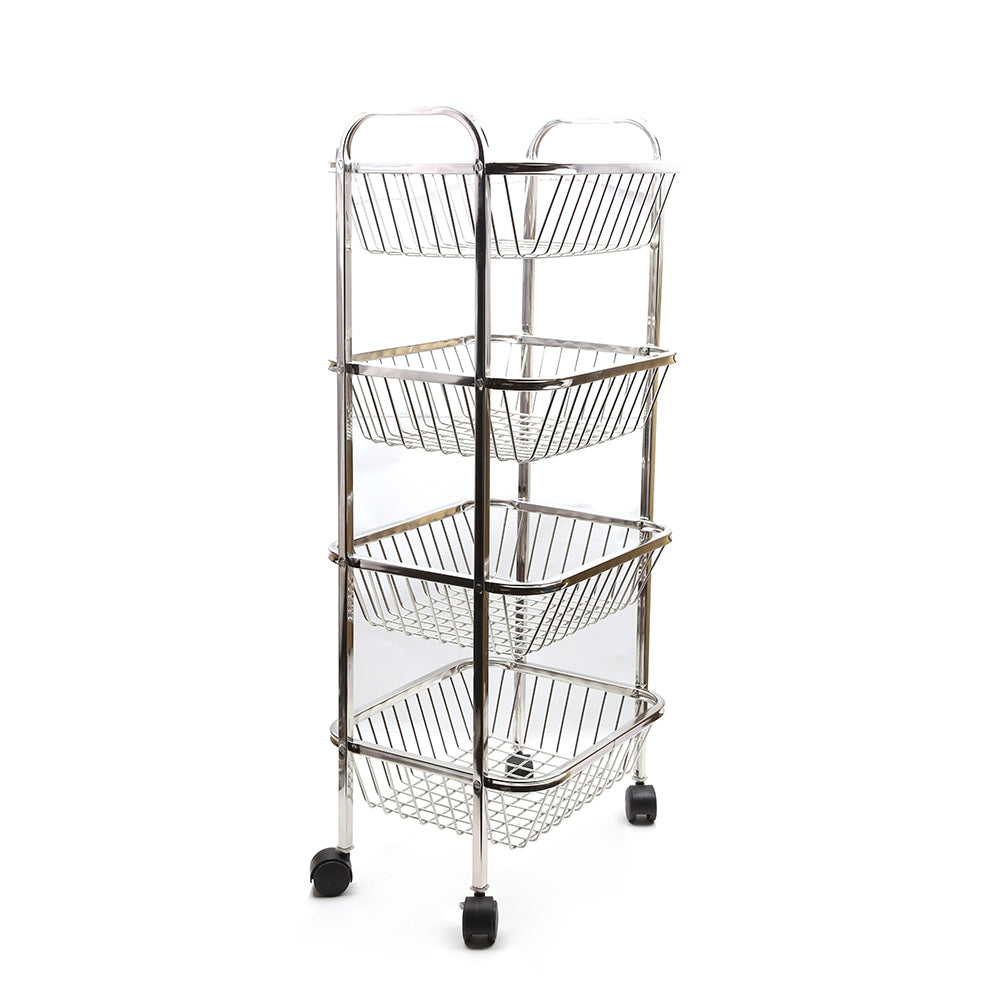 Coconut Stainless Steel - 4 Layer Fruit & Vegetable Kitchen Trolley with Wheels | Fruit & Vegetable Basket | Stand for Kitchen | Trolley | Must Have Product in Kitchen | Mirror Finish | Heavy Gauge | Model - Y9 Rectangle Pluto Trolley (with Fitting)