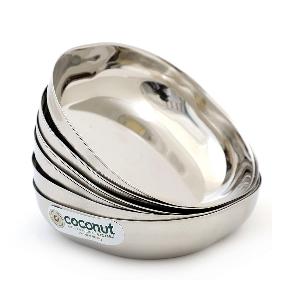 Coconut Stainless Steel H7 Aqua Halwa Plate, Desert Serving Plates- Pack of 6