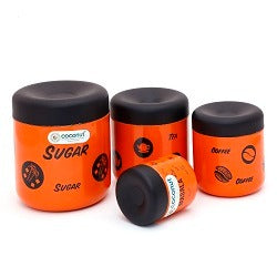 Coconut Stainless Steel Tea/Coffee/Sugar/Masala Containers E12 - Jumbo - Set of 4