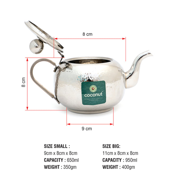 coconut Stainless Steel Hammered Tea or Coffee Pot/Kettle - T3