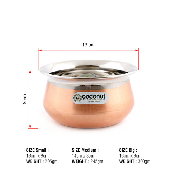 Coconut Stainless Steel & Copper Bottom Celebration Handi - Set of 3