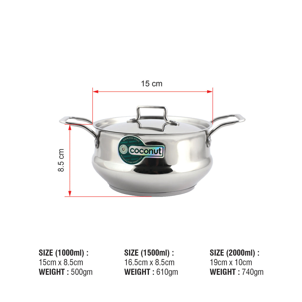 Coconut Stainless Steel Capsulated Cartier cook n serve Pot Food Grade