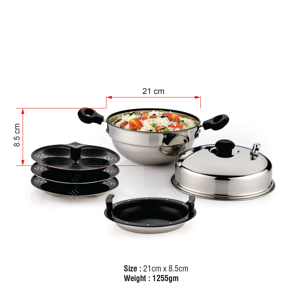 Coconut Stainless Steel with Non Stick Idly Steamer - 12 Idli