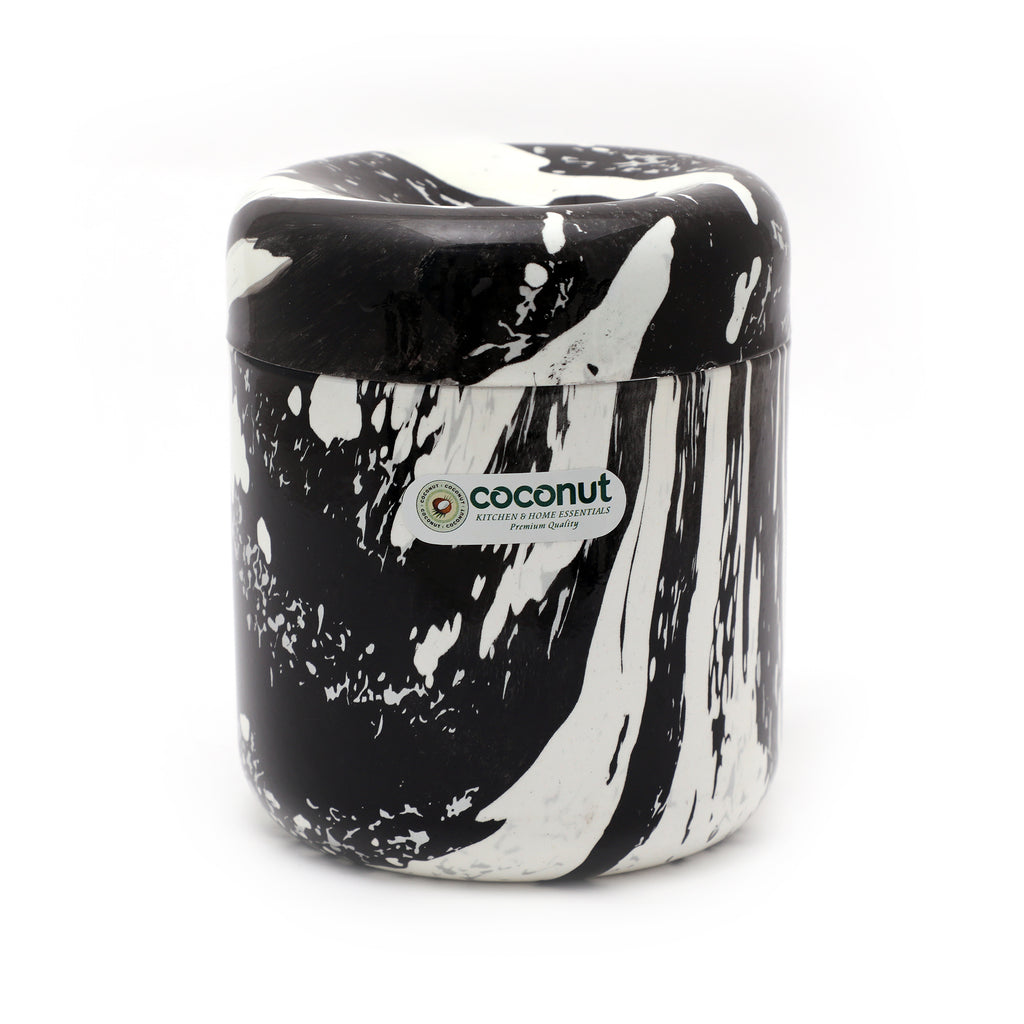 Coconut Innovation Black & White Marble Finish Canister in Stainless Steel - Set of 1 (750 ML)