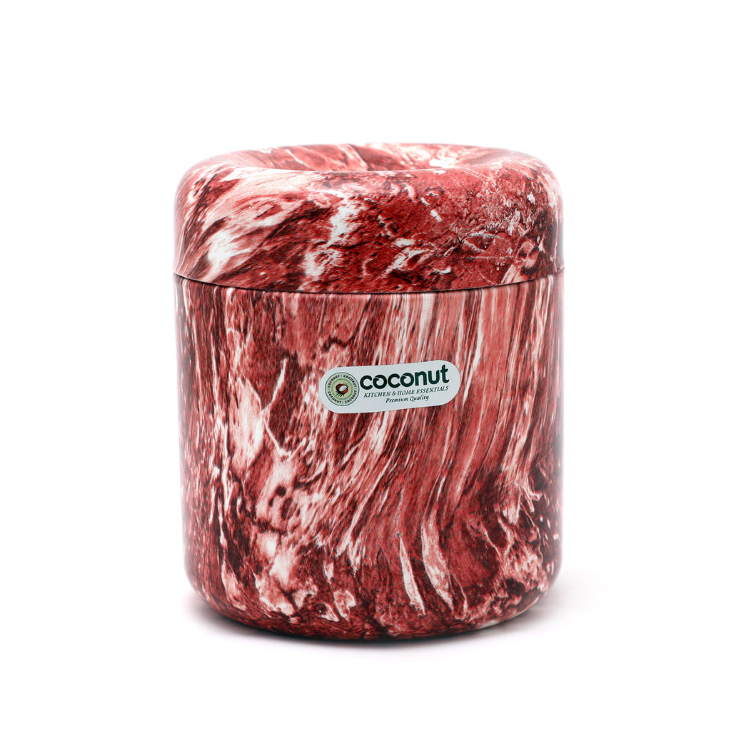 Coconut Innovation Red & White Marble Finish Canister in Stainless Steel - Set of 1 (750 ML)
