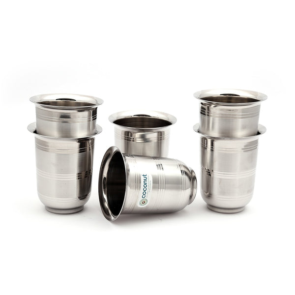 Coconut A13 Stainless Steel Water Glass 300ml | Steel Drinking Glass Set | Water Tumbler | Juice Glass | Milk Glass | Food Grade BPA Free | Matte Finish | Rust Resistant | Heavy Gauge Beverage Serving Tumbler | Available in Set of 3 & set of 6.