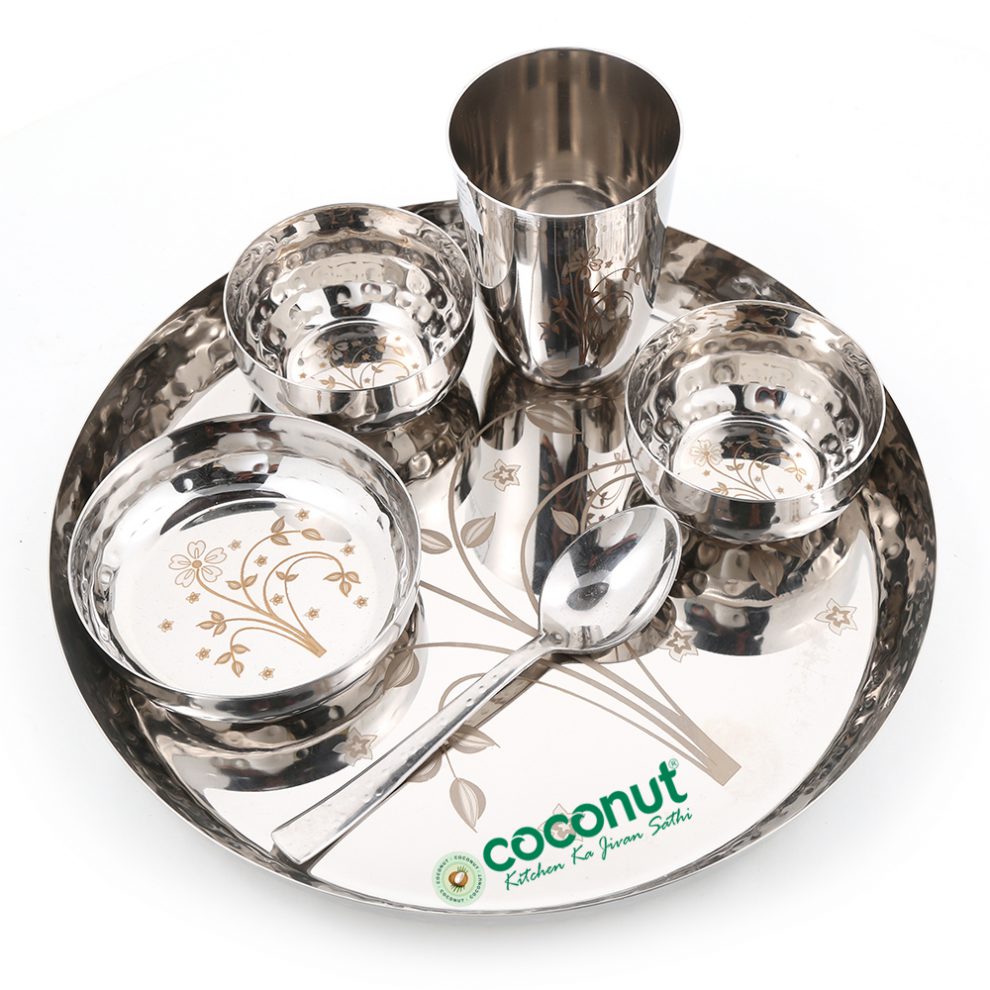 Coconut Stainless Steel (Heavy Guage) Laser and Hammered Dinner Set / Dinnerware - 6 Pieces